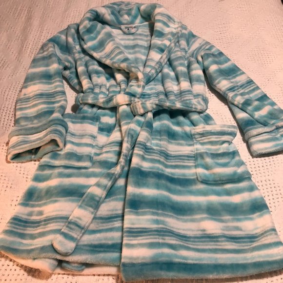 Sonoma Blue Wave Bath White Stripe  Long Sleeve Bathrobe Medium - Picture 1 of 6